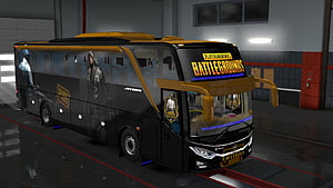 PUBG Themed Mercedes-Benz Tourismo Bus in Garage HD wallpaper