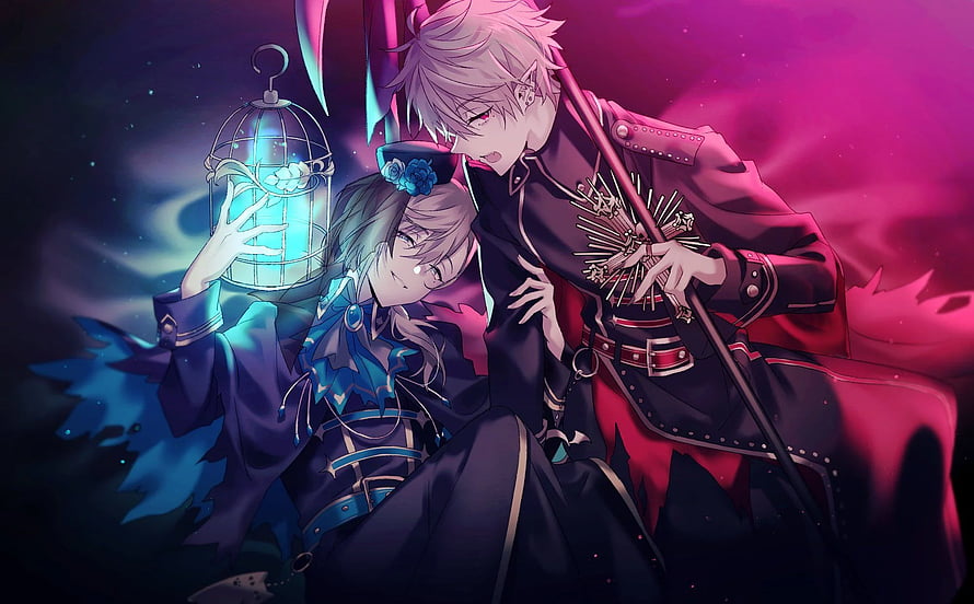 Chronoir and the Blue-Clothed Character in a Dark Fantasy Setting with a Glowing Lantern HD wallpaper