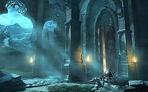 Mystical D&D Fantasy Ruins with Gothic Arches and Torchlight HD wallpaper