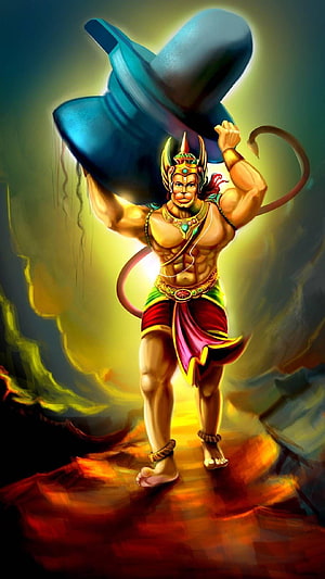 Lord Hanuman Digital Art Illustration Lifting Mount Meru, Lord Hanuman , bajrangbali HD phone wallpaper