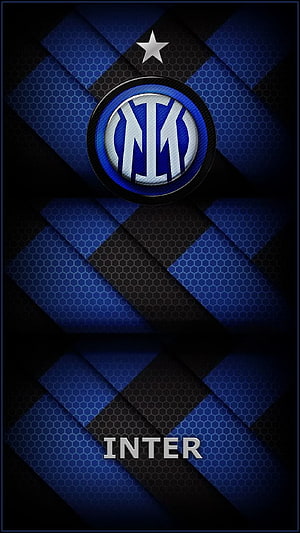 Inter Milan Football Club Logo Wallpaper With Blue And Black Hexagonal Pattern Background HD phone wallpaper