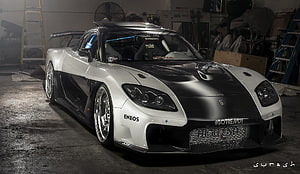 Veilside Modified Mazda RX-7 Widebody Supercar in Garage HD wallpaper