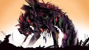 Neon Genesis Evangelion Giant Mecha Beast in Dark Digital Art Style HD wallpaper