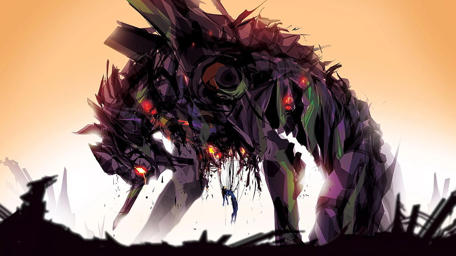Neon Genesis Evangelion Giant Mecha Beast in Dark Digital Art Style HD wallpaper