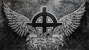 White Pride Celtic Cross Tattoo Design with Wings and Laurel Wreath HD wallpaper