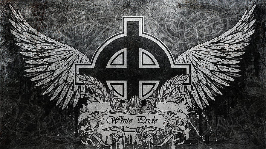 White Pride Celtic Cross Tattoo Design with Wings and Laurel Wreath HD wallpaper