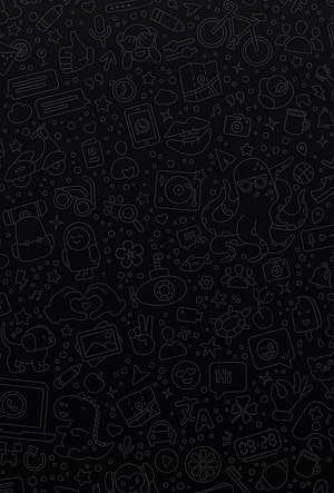 Dark Doodle Pattern Wallpaper With Cute Icons, Animals, And Everyday Objects On Black Background HD phone wallpaper