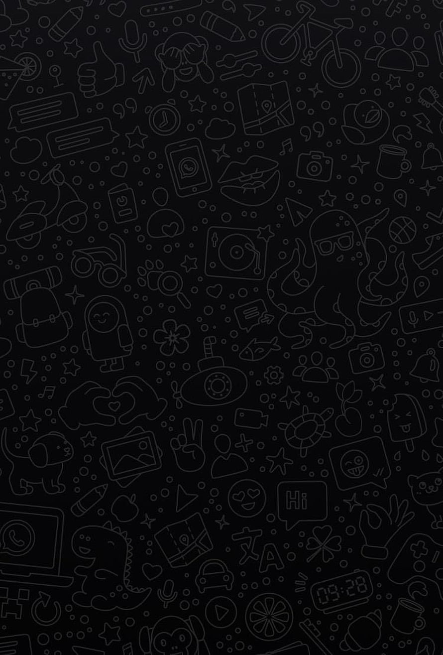 Dark Doodle Pattern Wallpaper With Cute Icons, Animals, And Everyday Objects On Black Background HD phone wallpaper