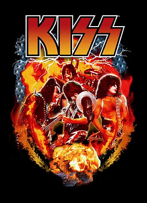 Kiss Rock Band Members Performing on Stage with Flames and Lightning HD phone wallpaper