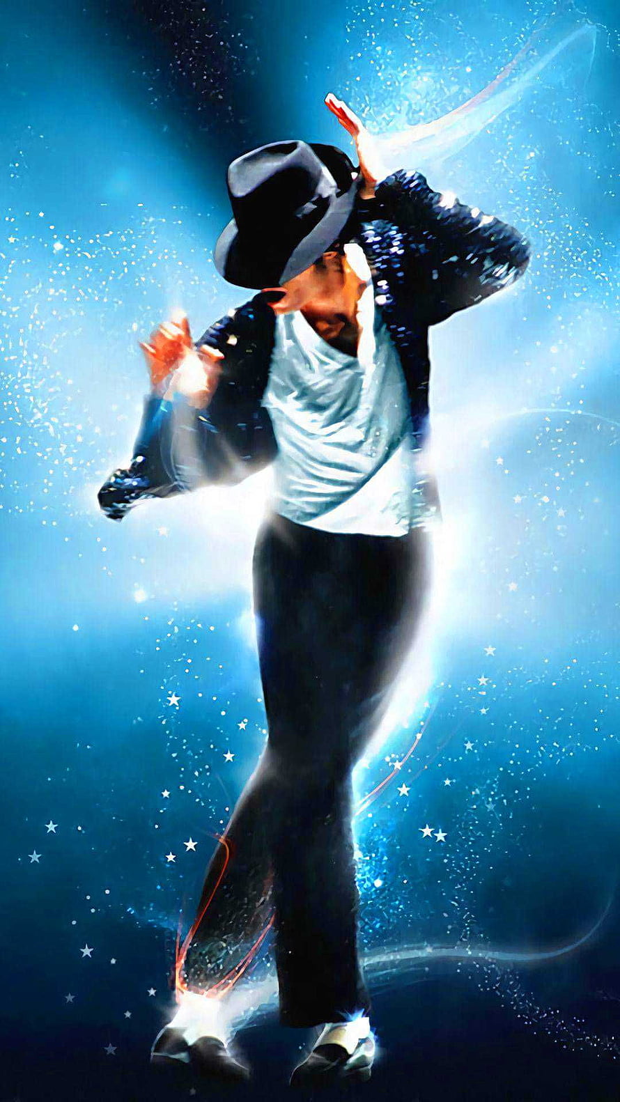 Michael Jackson Moonwalk Pose with Glowing Blue Starry Background HD phone wallpaper