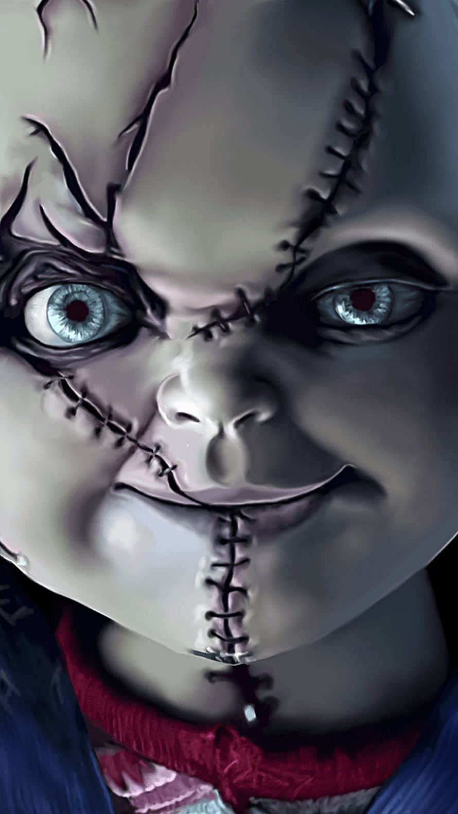 Creepy Stitched Doll Face with Wide Eyes and Dark Sutures HD phone wallpaper