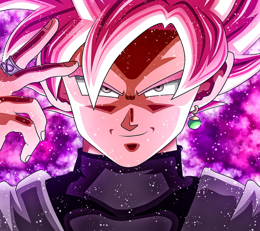 Black Goku Super Saiyan Rose Anime Character Portrait With Pink Hair And Purple Aura HD wallpaper