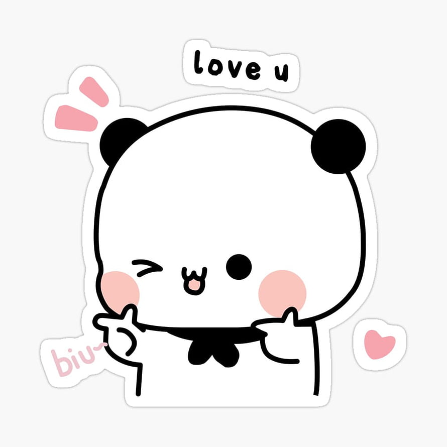 Cute Kawaii Panda Sticker Winking and Blowing a Kiss with Love You Text HD phone wallpaper