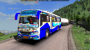 Blue and White Indonesian Bus Driving on a Scenic Highway in Euro Truck Simulator 2 HD wallpaper