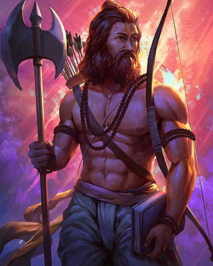 Hindu warrior deity holding trident and bow with prayer beads HD phone wallpaper