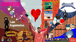 Kanye West Album Artwork Collage Featuring Graduation and Late Registration Covers HD wallpaper