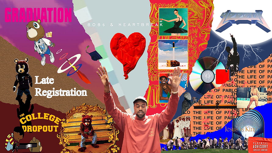 Kanye West Album Artwork Collage Featuring Graduation and Late Registration Covers HD wallpaper