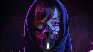 Cyberpunk 2077 V Character Portrait with Hood and Mask HD wallpaper