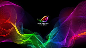 Republic of Gamers RGB Logo with Vibrant Neon Wave Lines on Black Background HD wallpaper