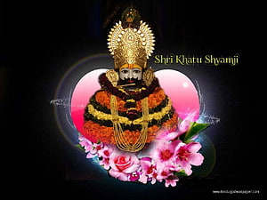 Shri Khatu Shyamji Devotee Wallpaper with Floral Garlands and Golden Crown HD wallpaper