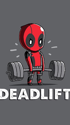 Cute Chibi Deadpool Lifting Heavy Barbell Weights Gym Workout Illustration HD phone wallpaper