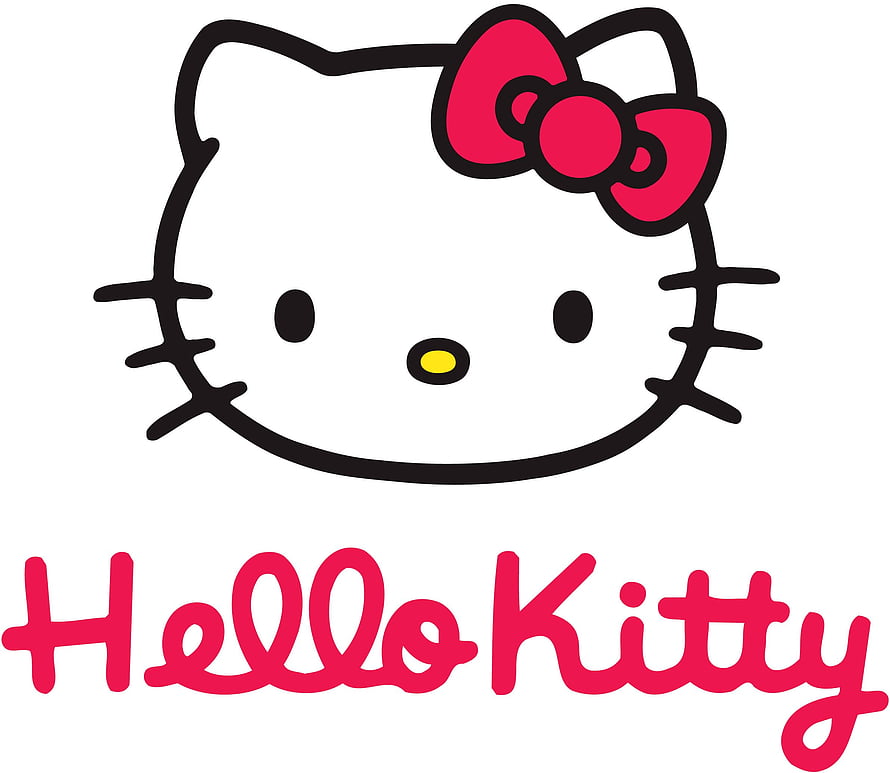 Classic Hello Kitty Face Logo with Pink Bow and Signature Text on White Background HD wallpaper