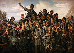 Adolf Hitler Addressing Wehrmacht Soldiers in a Dramatic Oil Painting HD wallpaper