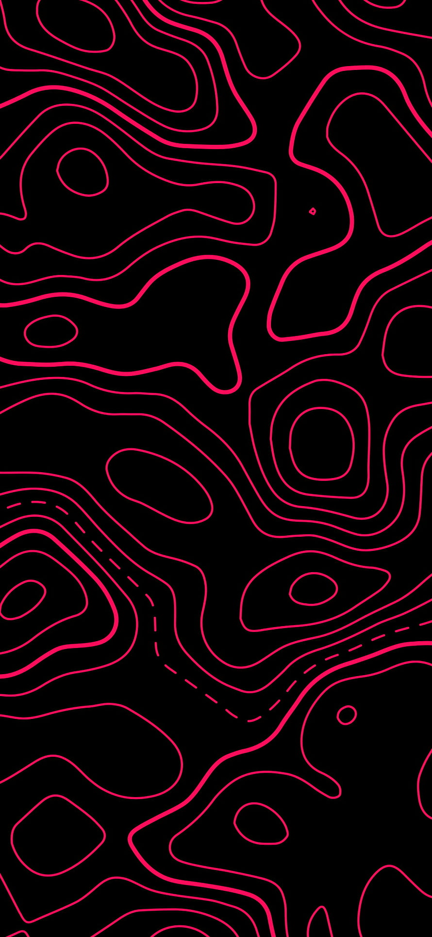 Abstract Topographic Contour Lines in Neon Pink on Black Background HD phone wallpaper