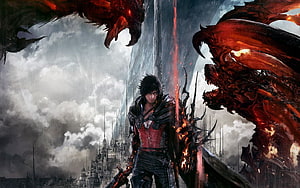 Final Fantasy XVI Key Art Featuring Warrior and Demonic Creatures HD wallpaper