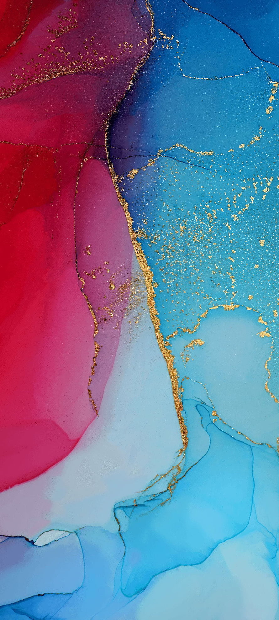 Abstract Fluid Art Wallpaper With Blue, Pink, And Gold Leaf Accents HD phone wallpaper