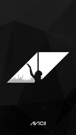 Avicii Silhouette Reaching Toward Light in Geometric Black and White Design HD phone wallpaper