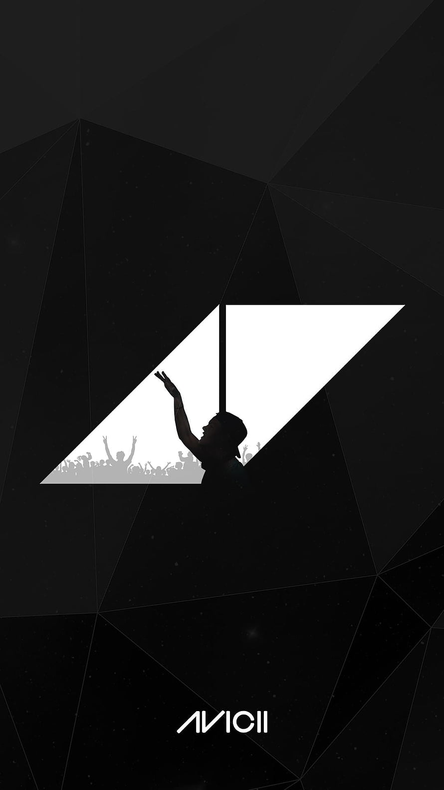Avicii Silhouette Reaching Toward Light in Geometric Black and White Design HD phone wallpaper