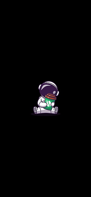 Cute Cartoon Astronaut Sitting and Drinking Coffee on Black Background HD phone wallpaper
