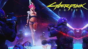 Cyberpunk 2077 Pink Hair Girl Surrounded by SWAT Officers in Neon Club HD wallpaper