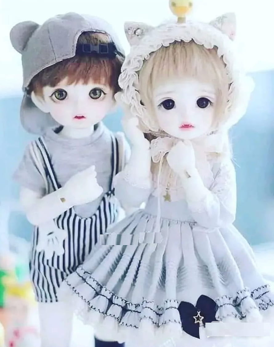 Cute Baby Dolls in Adorable Outfits with Bear and Cat Ears HD phone wallpaper
