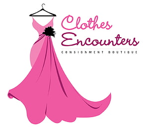 Clothes Encounters Consignment Boutique Logo with Pink Evening Gown on Hanger HD wallpaper