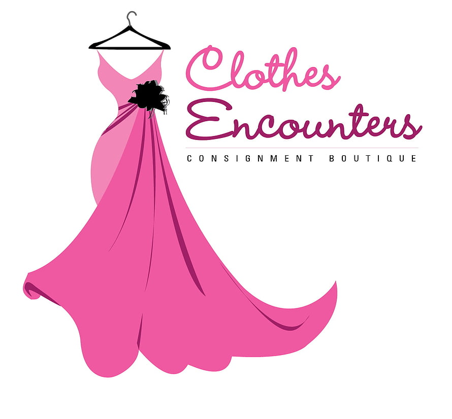 Clothes Encounters Consignment Boutique Logo with Pink Evening Gown on Hanger HD wallpaper