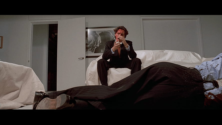 American Psycho Movie Scene of a Bloodied Man in a Suit Sitting on a Bed, American Psycho U Screenshots HD wallpaper