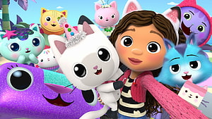 Gabby's Dollhouse 3D Animation Featuring Girl and Colorful Cat Characters HD wallpaper