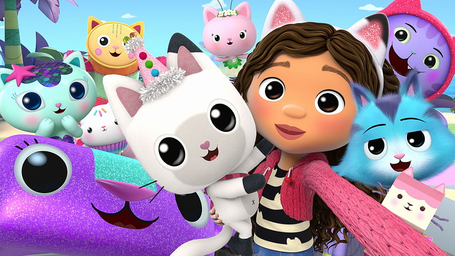 Gabby's Dollhouse 3D Animation Featuring Girl and Colorful Cat Characters HD wallpaper