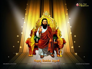 Sant Ravidas Jayanti Wallpaper Featuring Saint Ravidas Sitting on Golden Throne HD wallpaper