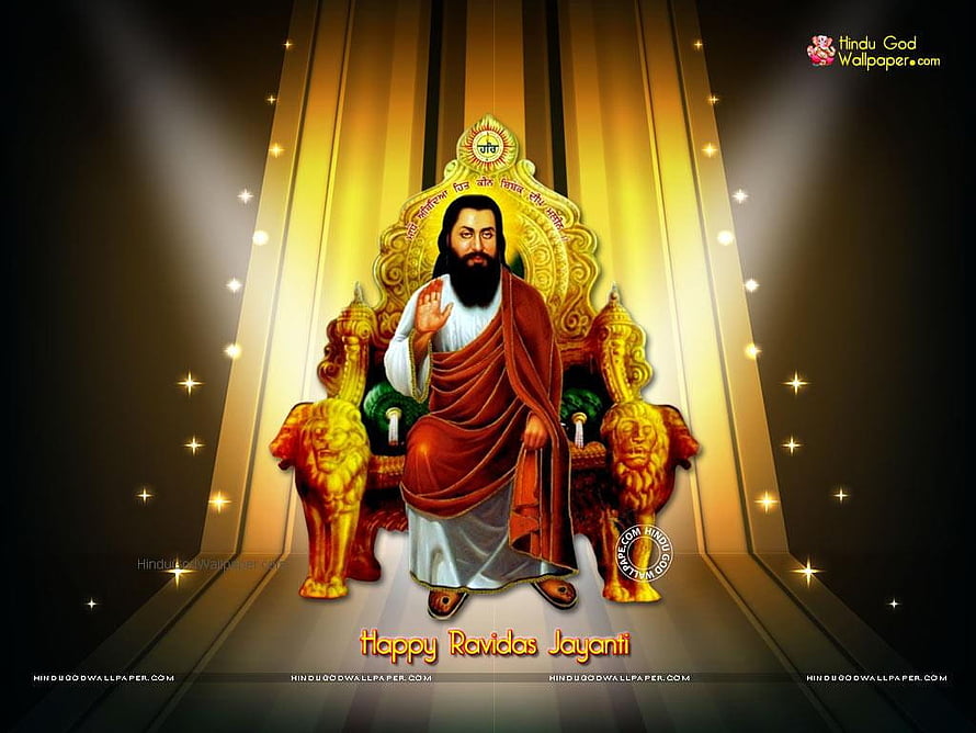 Sant Ravidas Jayanti Wallpaper Featuring Saint Ravidas Sitting on Golden Throne HD wallpaper