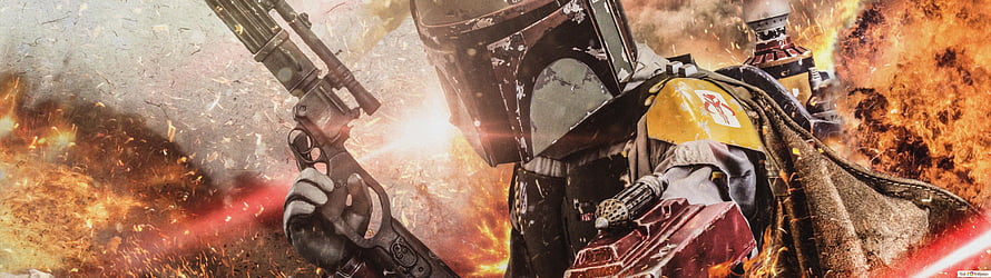 Star Wars Mandalorian in Combat Amid Explosions and Fire HD wallpaper