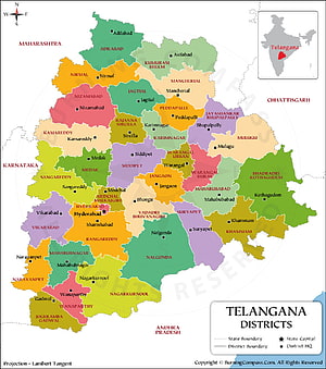Detailed Political Map of Telangana State Districts in India with Hyderabad Capital HD phone wallpaper