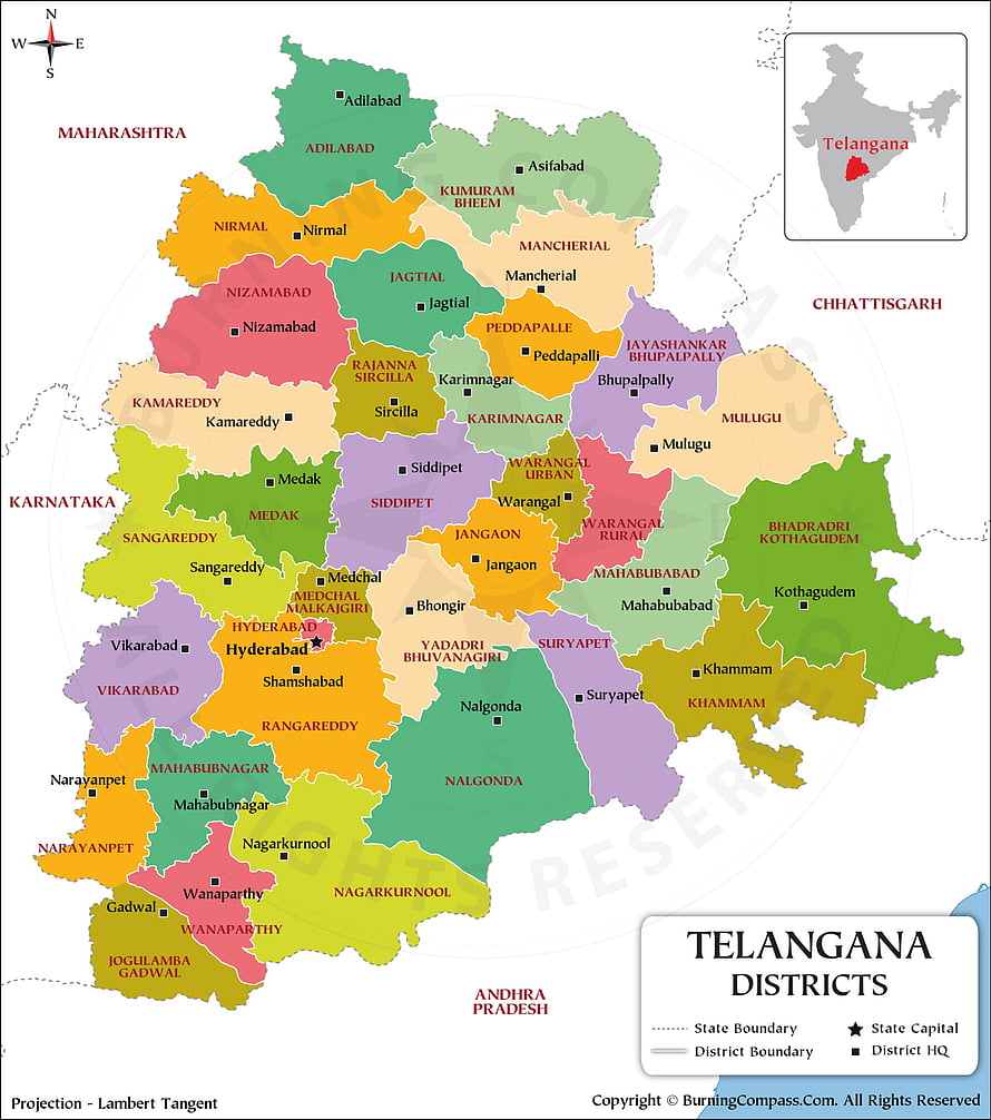 Detailed Political Map of Telangana State Districts in India with Hyderabad Capital HD phone wallpaper