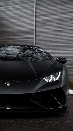 Matte Black Lamborghini Huracán Front End Close-Up HD phone wallpaper
