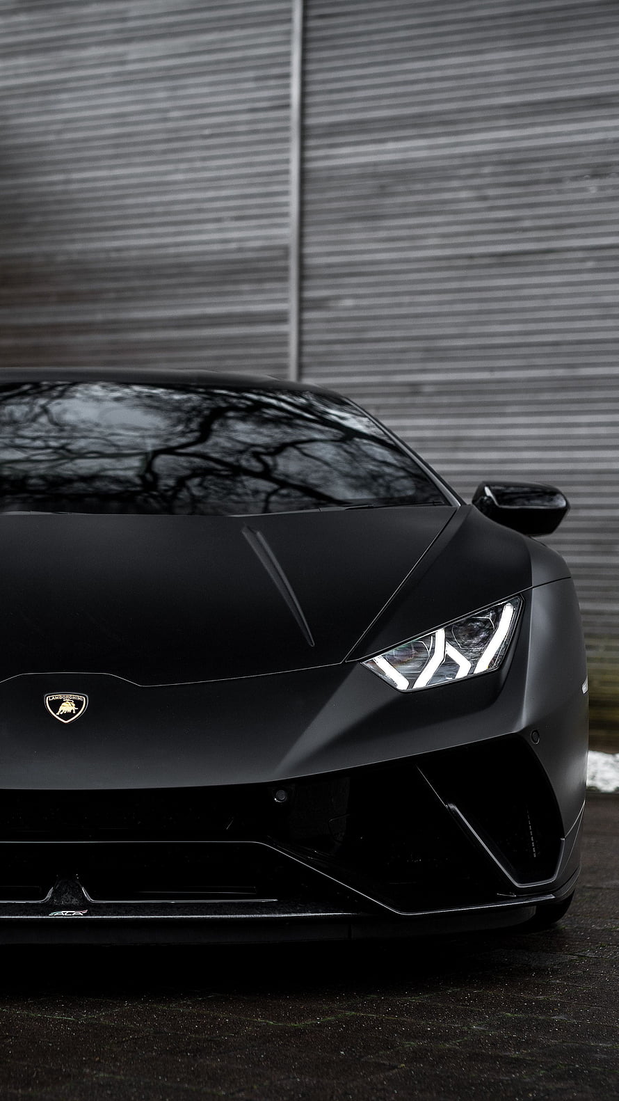 Matte Black Lamborghini Huracán Front End Close-Up HD phone wallpaper