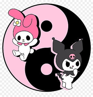 My Melody and Kuromi Yin Yang Symbol Sanrio Characters Pink and Black Balance Illustration HD phone wallpaper