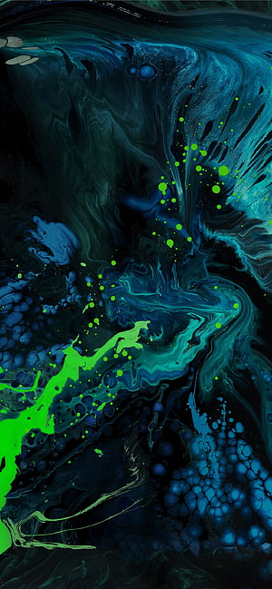 Abstract Fluid Art Wallpaper With Neon Green And Deep Blue Swirls HD phone wallpaper