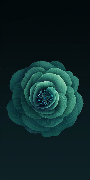 Dark Teal Abstract Flower with Intricate Petal Textures and Glowing Blue Center HD phone wallpaper